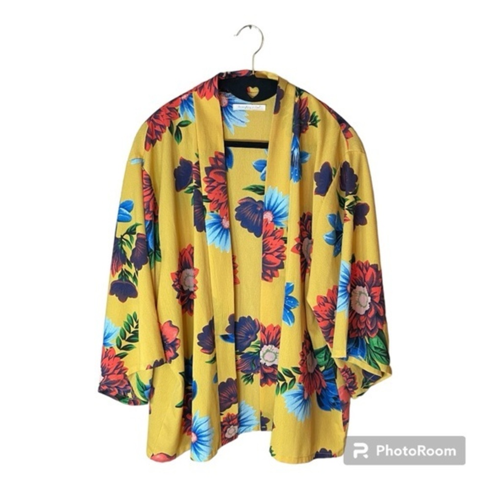 Anthropologie Do Everything In Love Yellow Floral Vibrant Cardigan Beach Kimono - Picture 3 of 8